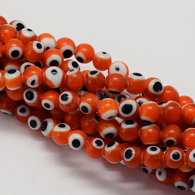 Handmade Evil Eye Lampwork Round Bead Strands LAMP-L055-10mm-03-1