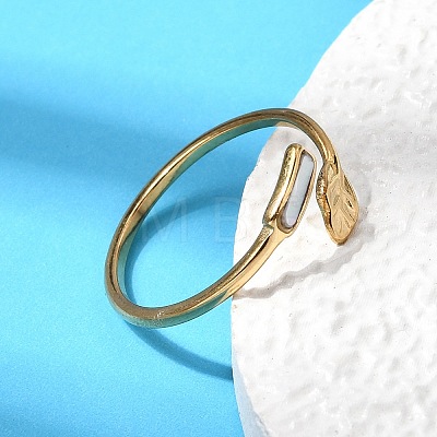 304 Stainless Steel & Natural Shell Cuff Rings for Women RJEW-G372-01G-05-1
