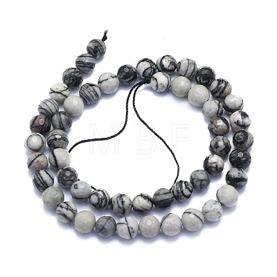 Natural Black Silk Stone/Netstone Beads Strands G-K310-A09-8mm-1