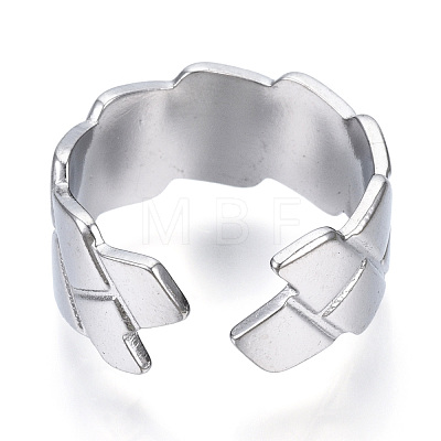 304 Stainless Steel Textured Open Cuff Ring for Women RJEW-N040-10-1