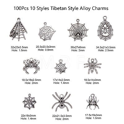 100Pcs 10 Styles Tibetan Style Alloy Pendants TIBEP-CJ0001-80-1