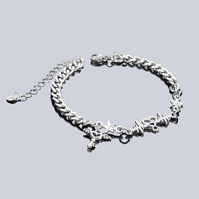 201 Stainless Steel Heart Key with Angel Wings Charm Bracelets for Men Women WG5D024-01-1