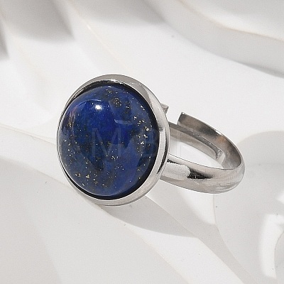 Half Round Natural Lapis Lazuli Finger Rings RJEW-M062-01P-04-1