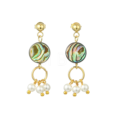 Abalone Shell/Paua Shell & Shell Pearl Beads Dangle Earrings EJEW-JE07327-1