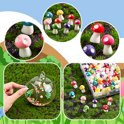 AHADEMAKER 160Pcs 8 Colors Mini Resin Mushroom Figurines DJEW-GA0001-34-1