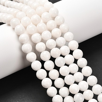 Natural White Jade Round Bead Strands G-J285-01-1