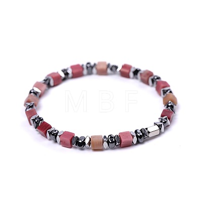 Natural Rhodonite Cube Beaded Stretch Bracelets for Women EZ7380-6-1