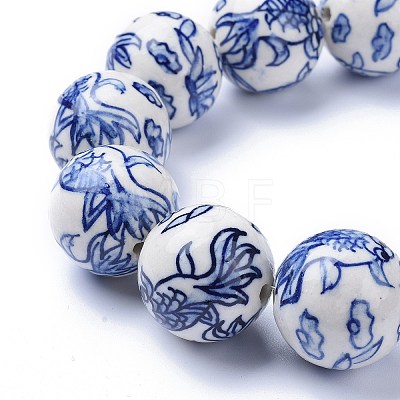 Handmade Blue and White Porcelain Beads Strands PORC-K002-01A-1