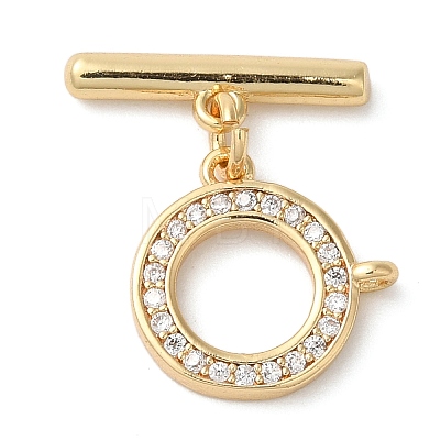 Brass Micro Pave Clear Cubic Zirconia Toggle Clasps KK-N254-67G-1