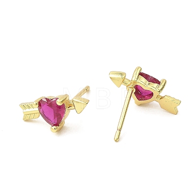 Heart with Arrow Real 18K Gold Plated Brass Stud Earrings EJEW-L270-06G-1