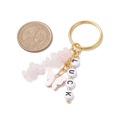 Alloy Enamel Acrylic with Natural Rose Quartz Keychain KEYC-JKC00806-06-1