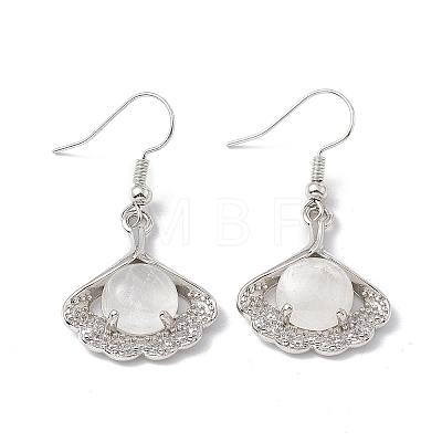 Natural Quartz Crystal Ginkgo Leaf Dangle Earrings with Crystal Rhinestone EJEW-A092-03P-16-1