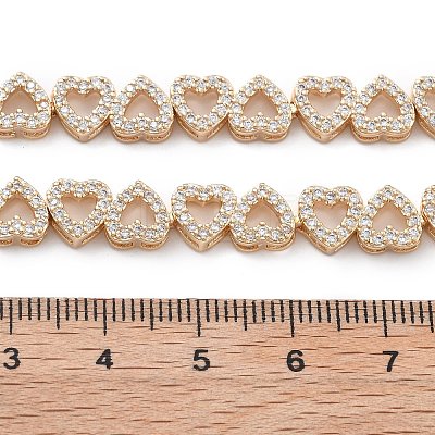 Brass Micro Pave Clear Cubic Zirconia Multi Heart Connector Charms KK-B125-05G-1