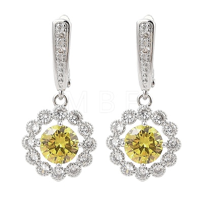 Brass Pave Cubic Zirconia Flowerl Hoop Earrings for Women EJEW-I304-25P-1