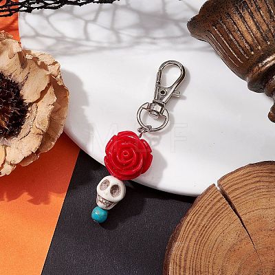 Skull Rose Resin & Synthetic Turquoise Pendant Decoration KEYC-JKC00824-1