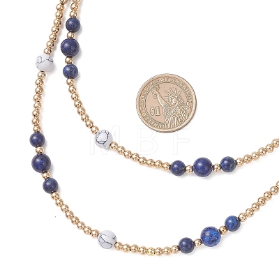 Round Natural Lapis Lazuli & Synthetic Howlite Beaded Wrap Long Necklaces NJEW-JN05907-02-1