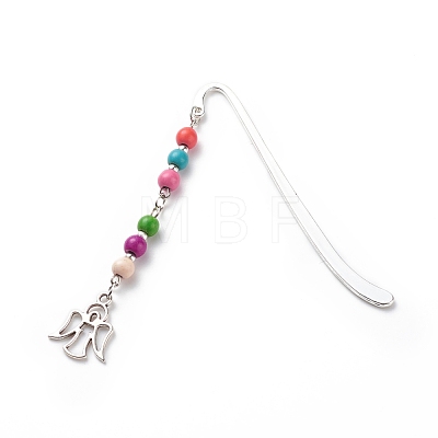 Synthetic Dyed Turquoise Beaded Bookmarks AJEW-JK00191-1