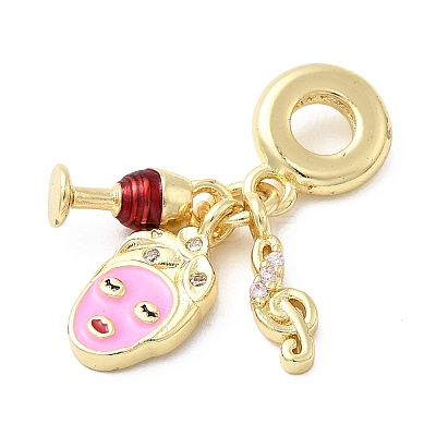 Brass Dark Red and Pink Enamel Goblet Woman Musical Note European Dangle Charms KK-C137-18G-1
