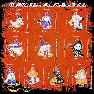 40Pcs 10 Styles Halloween Theme Alloy Enamel Pendants ENAM-CJ0004-77-1