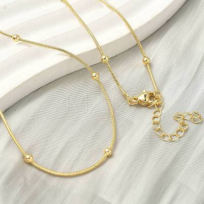 1.2MM Brass Ball Round Snake Chain Necklaces for Women Men X-NJEW-F350-03G-1