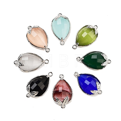 Cat Eye Faceted Teardrop Connector Charms G-B081-02P-1