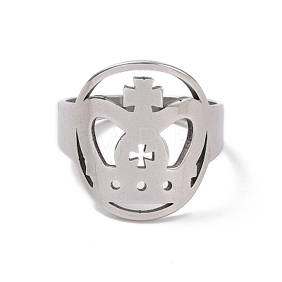 201 Stainless Steel Cross Crown Finger Ring RJEW-J051-48P-1