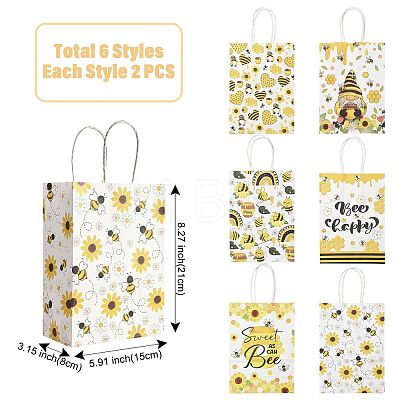 12Pcs 6 Colors Bees Theme Rectangle Paper Bags CARB-FS0001-08-1