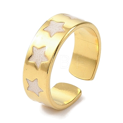 304 Stainless Steel Enamel Open Cuff Rings for Women RJEW-F166-33G-01-1