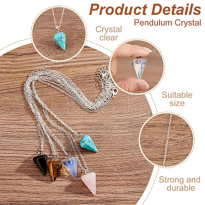 AHADERMAKER 5pcs 5 colors  Glass Imitation Gemstone Cone Pendant Necklaces Set NJEW-GA0001-05-1