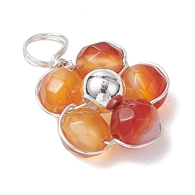 Natural Amazonite & Apatite & Rose Quartz & Amethyst & Red Agate Faceted Round Beaded Pendants PALLOY-JF03606-02-1