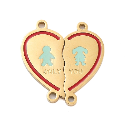 Valentine's Day Ion Plating(IP) 304 Stainless Steel FireBrick Enamel Only You Love Heart Connector Charms STAS-Z078-13G-1