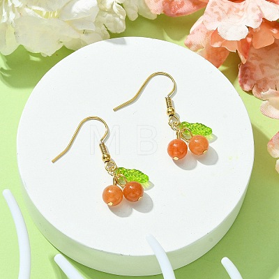 Natural Red Aventurine Cherry Dangle Earrings EJEW-JE05519-02-1