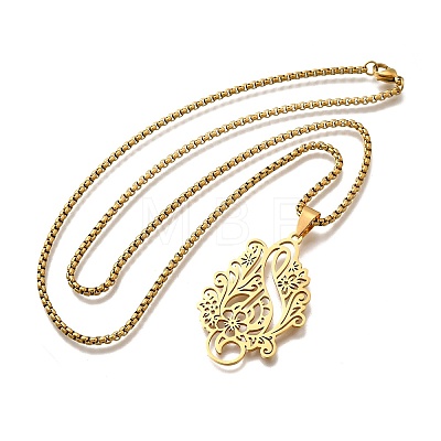 304 Stainless Steel Laser Cut Flower Musical Note Pendant Box Chain Necklaces for Women Men NJEW-E156-02G-1