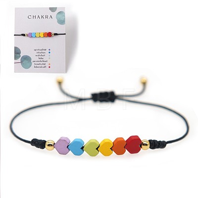 Friendship Rainbow Heart & Brass Bead Adjustable Braided Bracelets VD3512-2-1