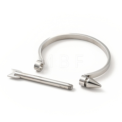 304 Stainless Steel D Shape Bangle with Arrow Screw BJEW-G636-06P-1