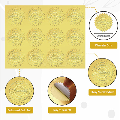 12 Sheets Self Adhesive Gold Foil Embossed Stickers DIY-WH0451-026-1