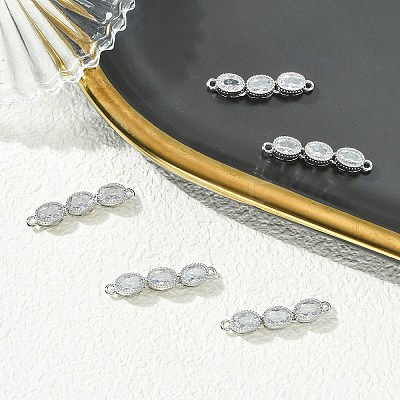 SHEGRACE Brass Pave Clear Cubic Zirconia Triple Oval Links Connector Charms XGRQ3P683-644P-1