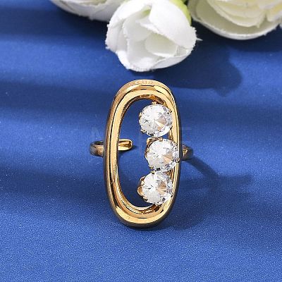 304 Stainless Steel Micro Pave Cubic Zirconia Open Cuff Rings for Women RJEW-K258-12A-G-1