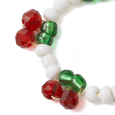 Cherry Glass Beads Finger Rings RJEW-JR00728-1