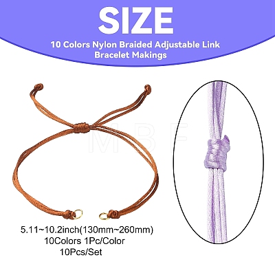10Pcs 10 Colors Nylon Braided Adjustable Link Bracelet Makings AJEW-CJ00001-1