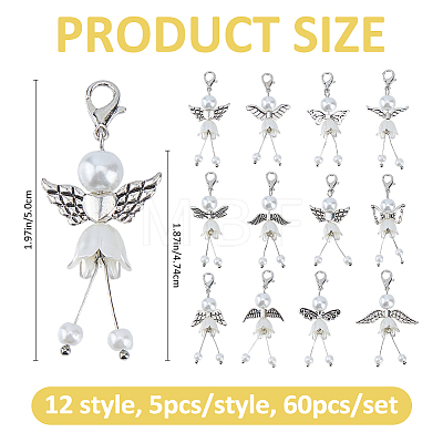 60Pcs 12 Style Alloy & ABS Plastic Imitation Pearl Pendant Decorations HJEW-FH00303-1