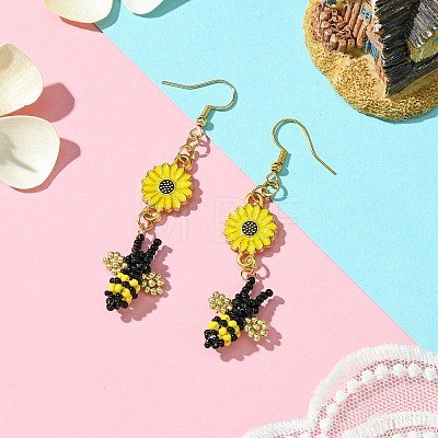 Woven Bees Glass Dangle Earrings EJEW-MZ00232-1