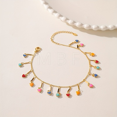 Summer Beach Brass Enamel Heart Tassel Anklets for Vacation and Casual Wear WL3166-1-1