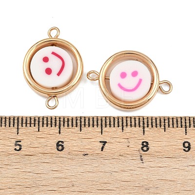CCB Plastic Frame with Polymer Clay Smiling Face Beads Flat Round Links Connector Charms KK-D103-10G-G-1