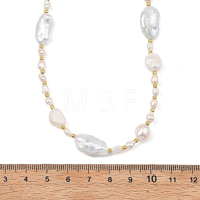 Natural Baroque Keshi Pearl Nuggets & Glass Seed Beaded Necklaces for Women NJEW-JN06067-1