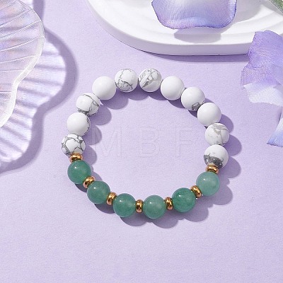 10.5mm Round Natural Green Aventurine & Howlite Beaded Stretch Bracelets for Women BJEW-JB10713-1