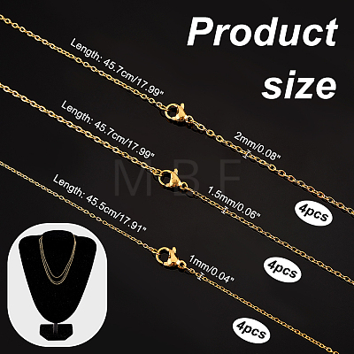  12Pcs 3 Size Brass Cable Chain Necklaces Set for Women NJEW-PH0001-25-1