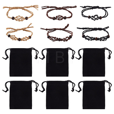 Fashewelry 6Pcs Adjustable Braided Waxed Polyester Cord Macrame Pouch Bracelet Making BJEW-FW0001-05-1