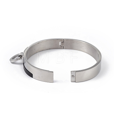304 Stainless Steel Round Charms Hinged Bangle for Women BJEW-P294-02P-1