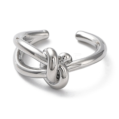 Rack Plating Brass Knot Open Cuff Rings for Women RJEW-Q777-02P-1